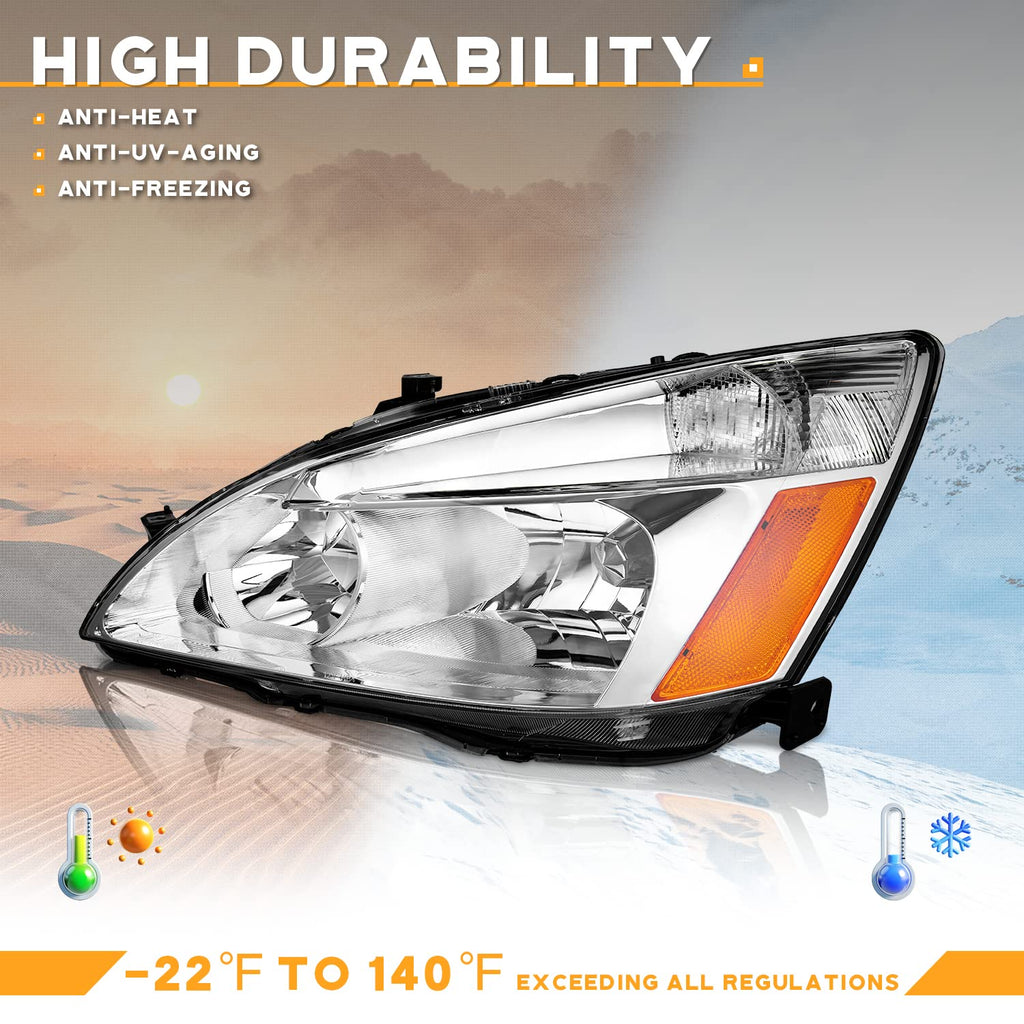 Headlights for 2003-2007 Honda Accord Chrome Housing Amber Reflector Left+Right C483