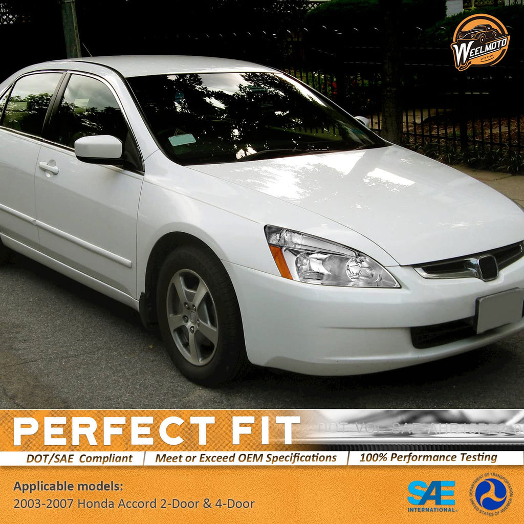 Headlights for 2003-2007 Honda Accord Chrome Housing Amber Reflector Left+Right C483