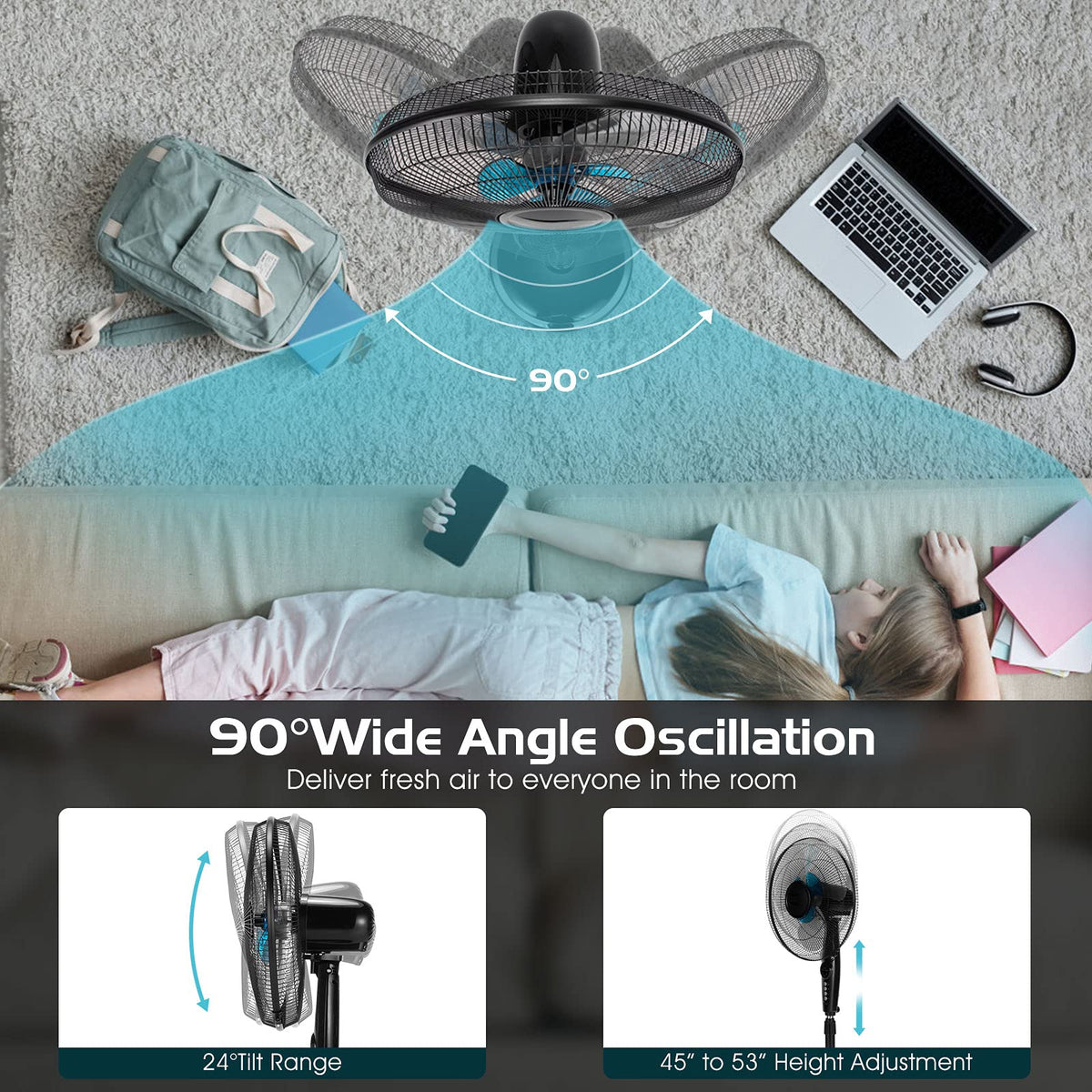18 Inches Oscillating Pedestal Fan with Remote Control C934