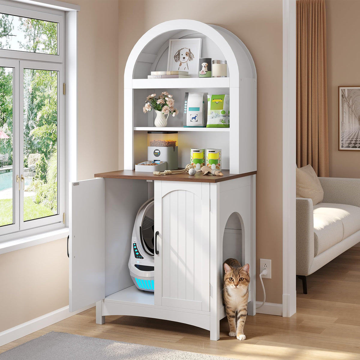 70.8in Hidden Cat Litter Box Furniture with Shelves X952553