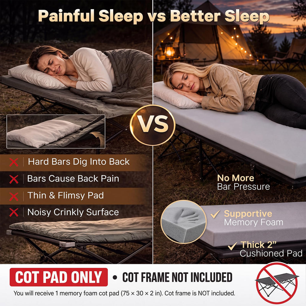 2 Inch Memory Foam Camping Cot Pad with Removable Cover Q528