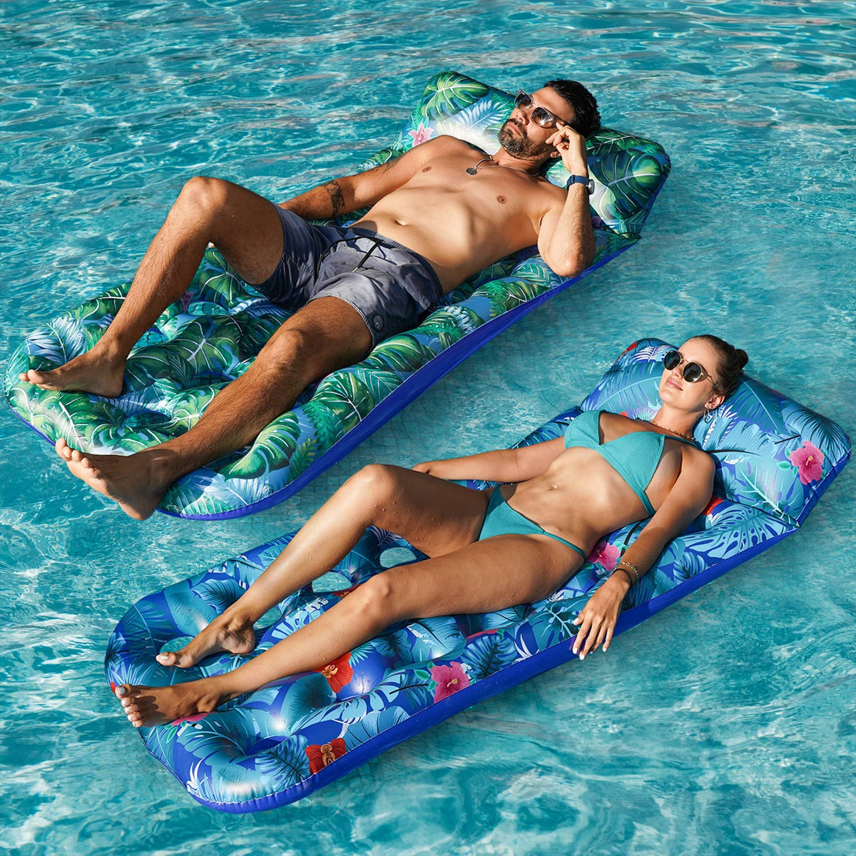 4 Pack Oversized Inflatable Pool Floats with Headrest and Cup Holder Y11934