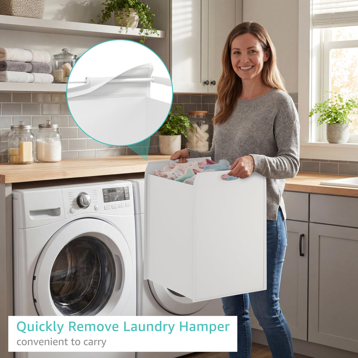 White Changing Table with 3 Fabric Drawers and Laundry Hamper L334282