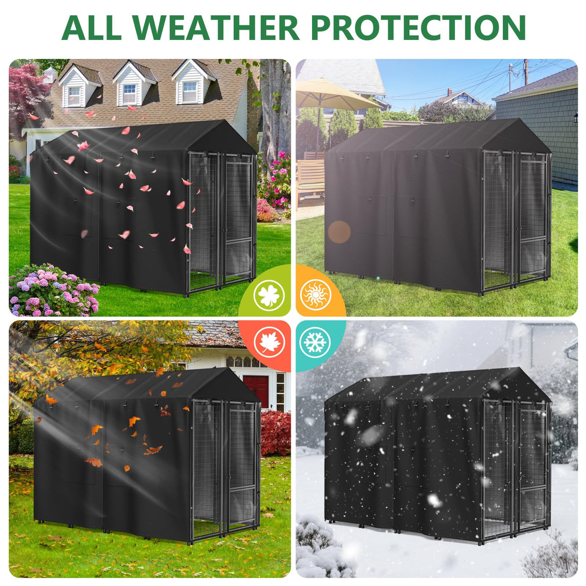 Black Full Coverage Dog Kennel Cover with PVC Window and Mesh X40255