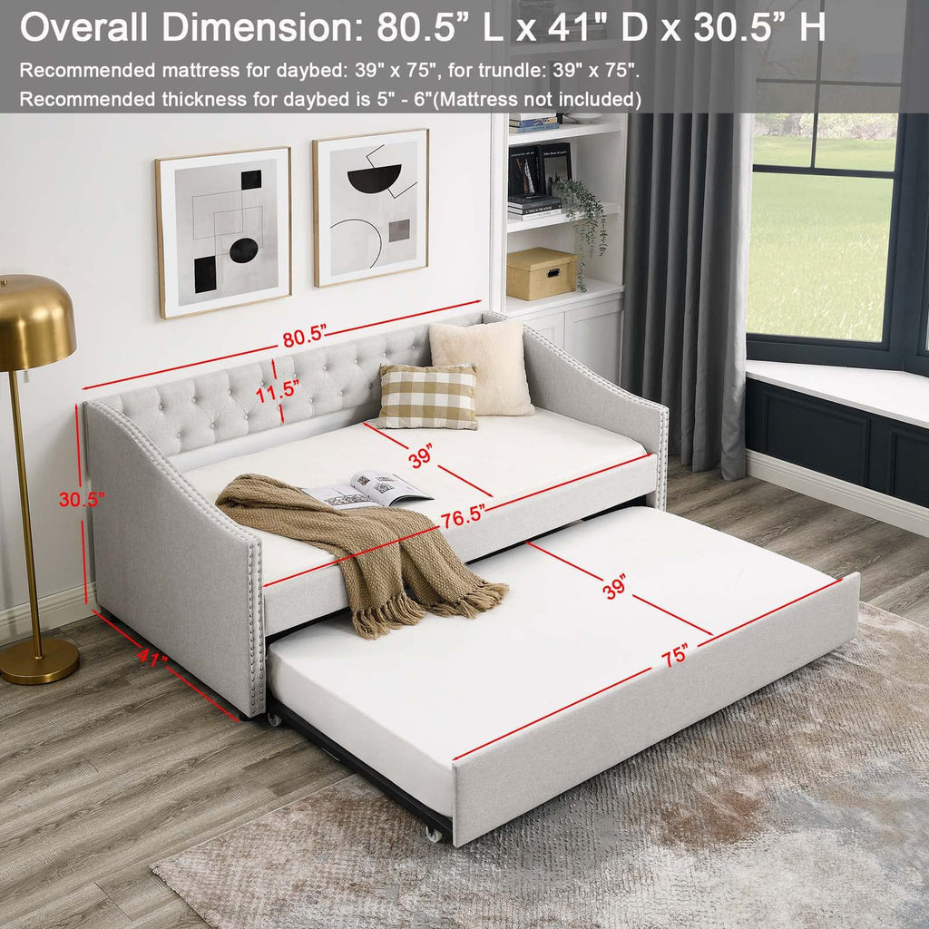 Velvet Upholstered Twin Size Daybed with Trundle E5085