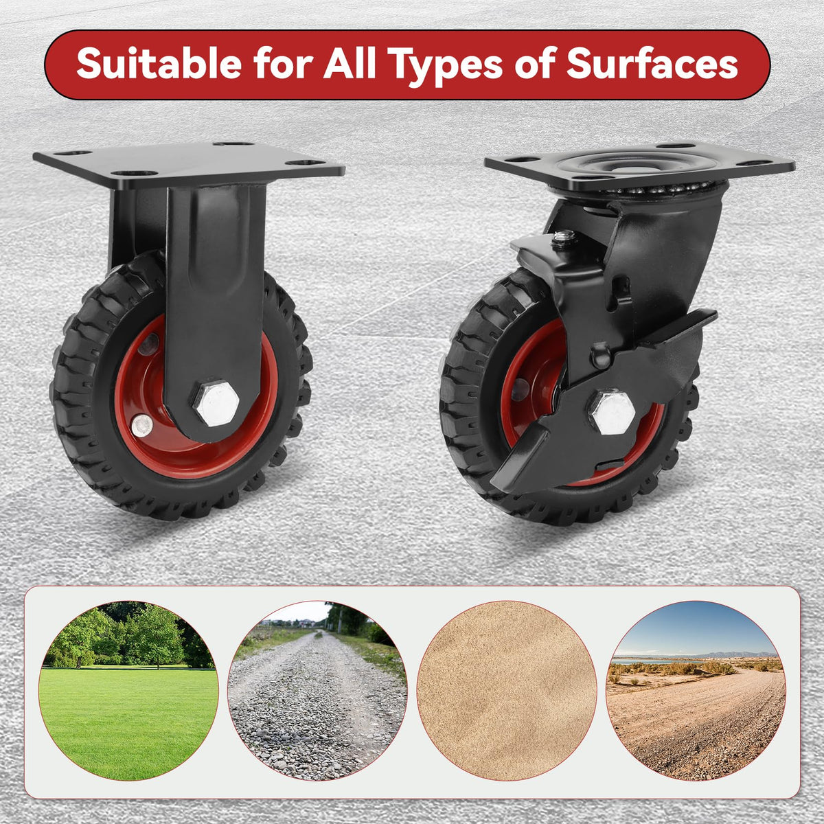 5 Inch Heavy Duty Solid Rubber Casters Set of 4 with Knobby Tread U2467