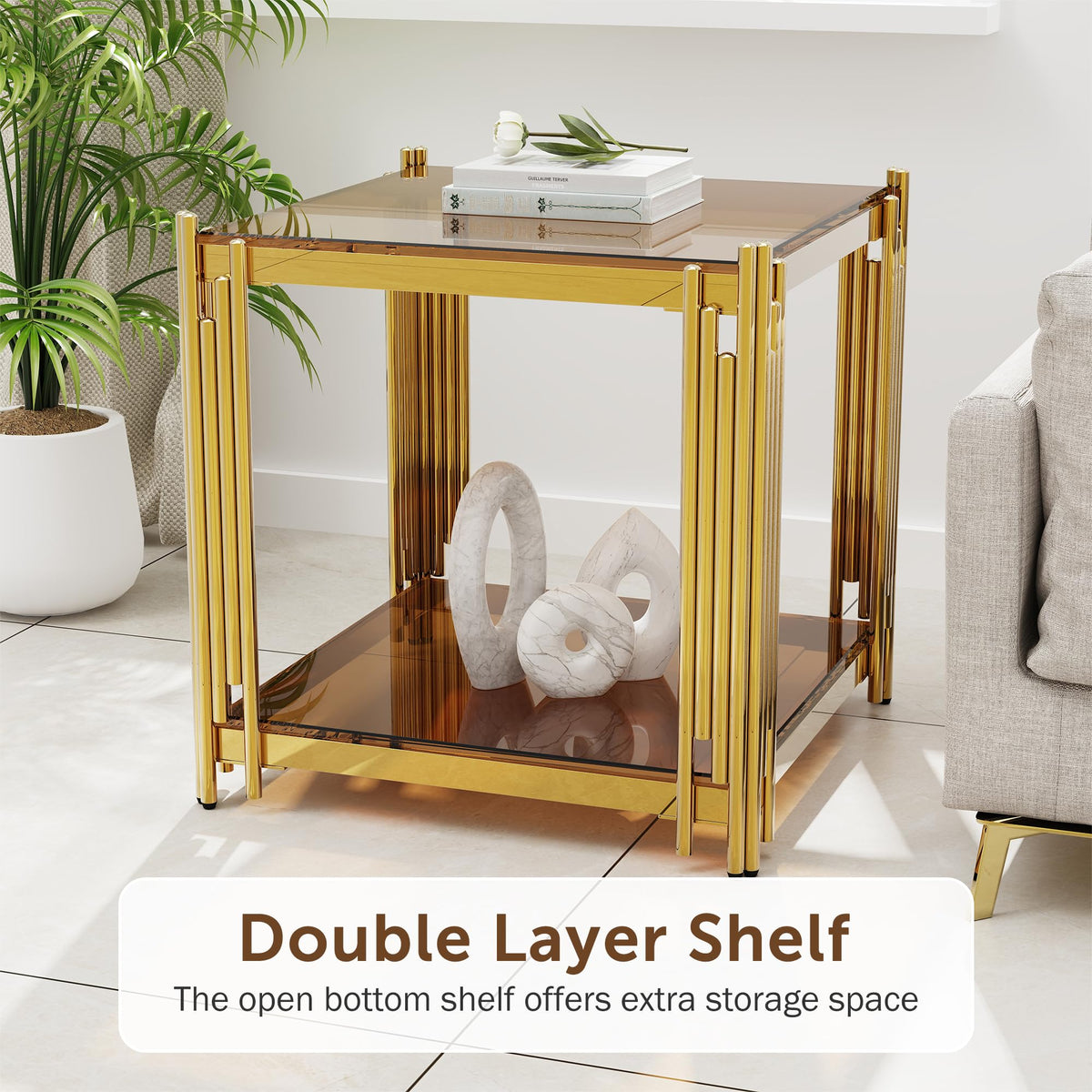 Gold Square Glass End Table, Set of 2 H43318