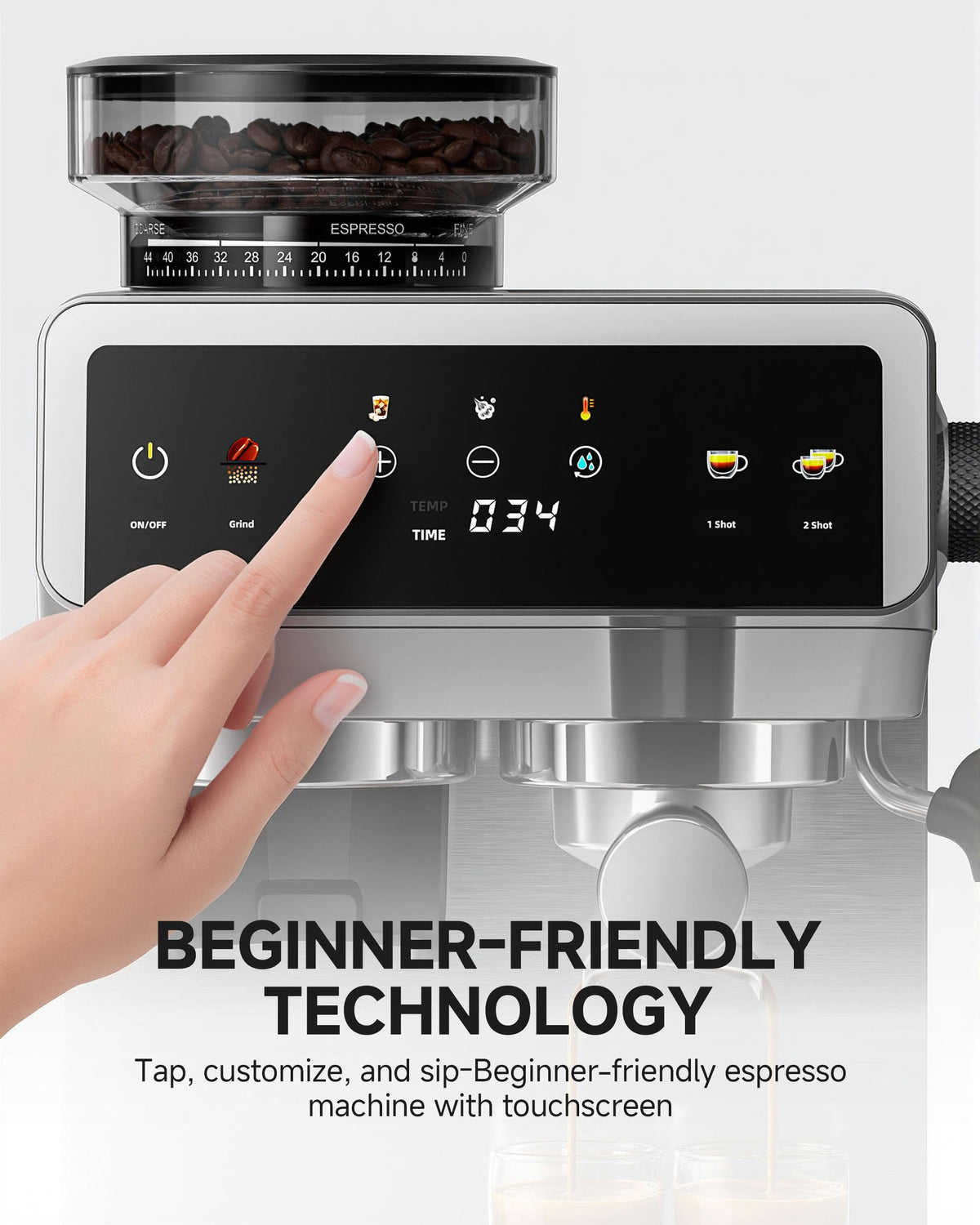 Espresso Machine With Grinder, Temp Control, 44 Grind Settings L4488