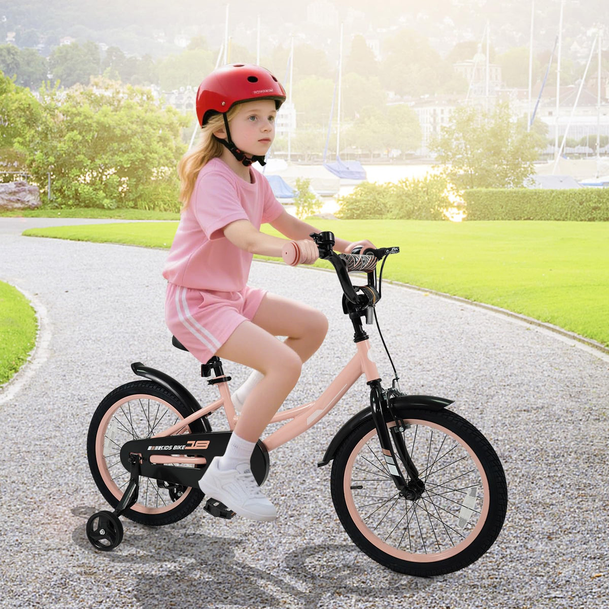Kids Bike with Removable Training Wheels, Dual Brakes, Adjustable Seat & Handlebar U506717