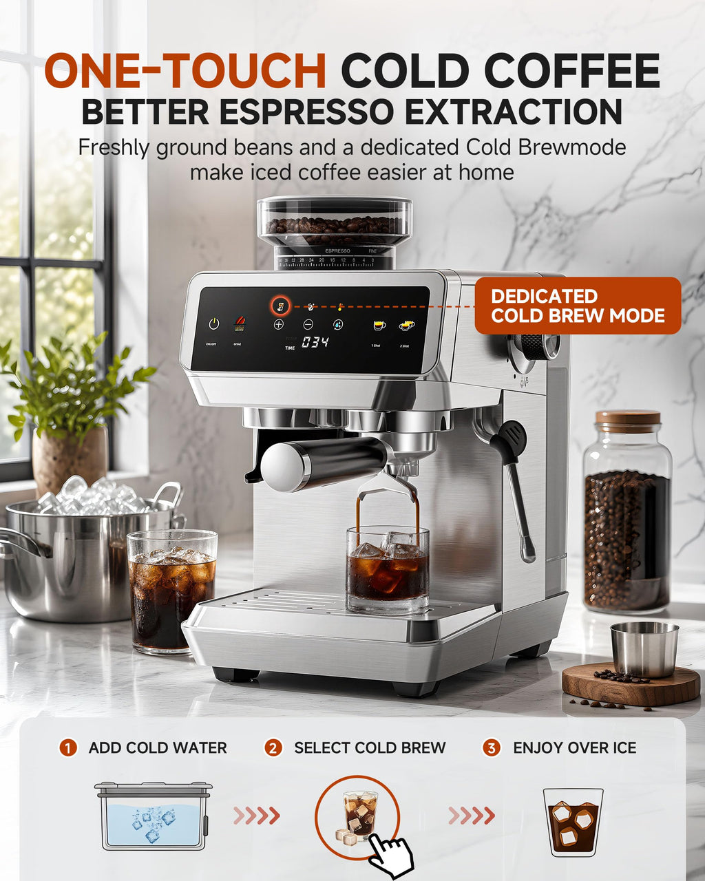 Espresso Machine With Grinder, Temp Control, 44 Grind Settings L4488