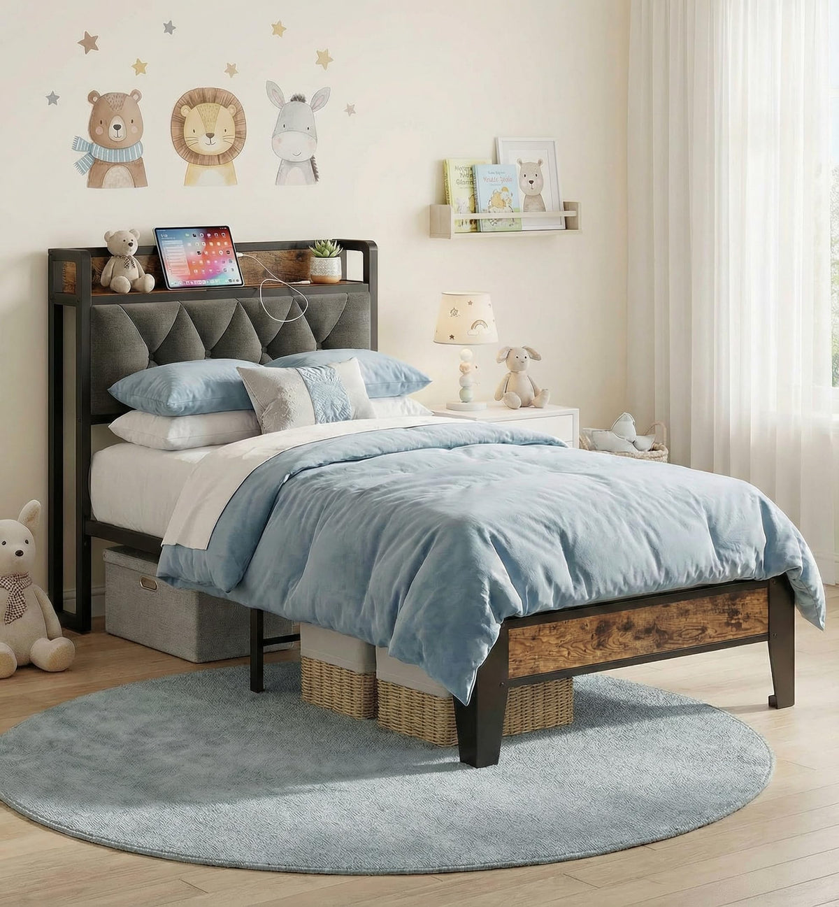 Twin Bed Frame with Storage Headboard E8490