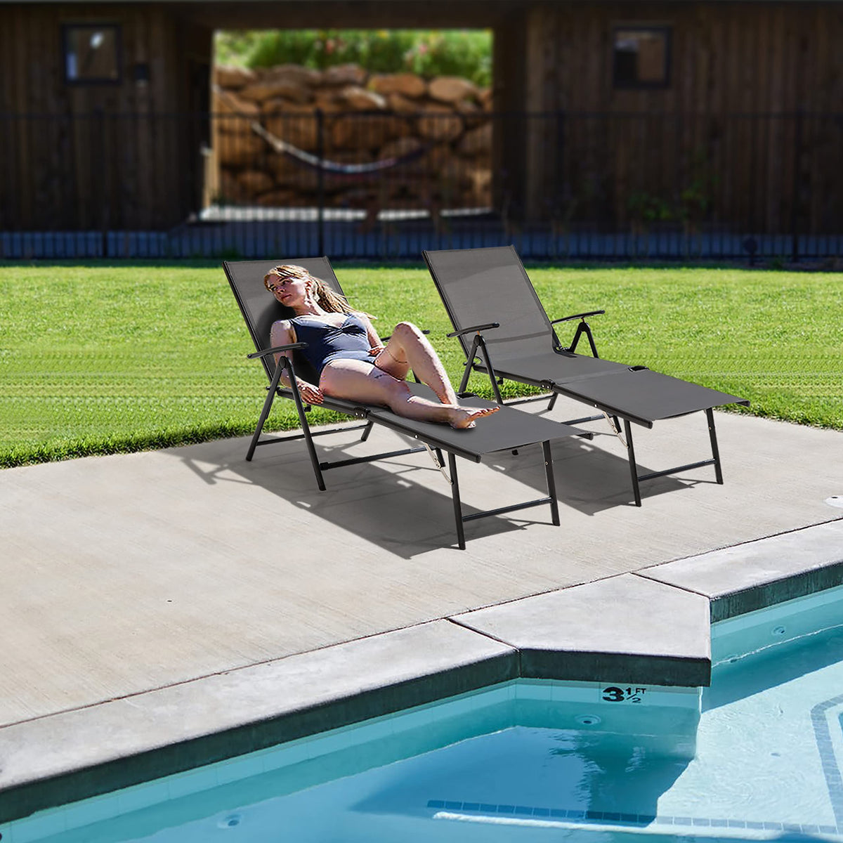 Folding Beach Lounge Chair 2-Pack Grey Textilene X28743