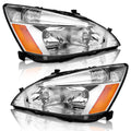 Headlights for 2003-2007 Honda Accord Chrome Housing Amber Reflector Left+Right C483