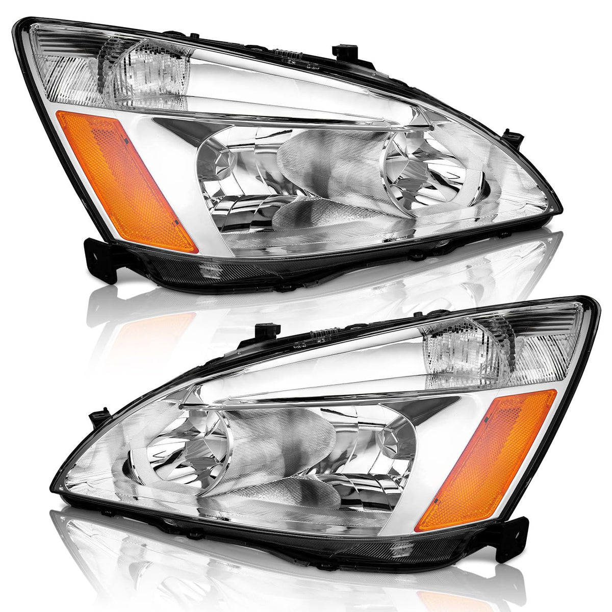 Headlights for 2003-2007 Honda Accord Chrome Housing Amber Reflector Left+Right C483