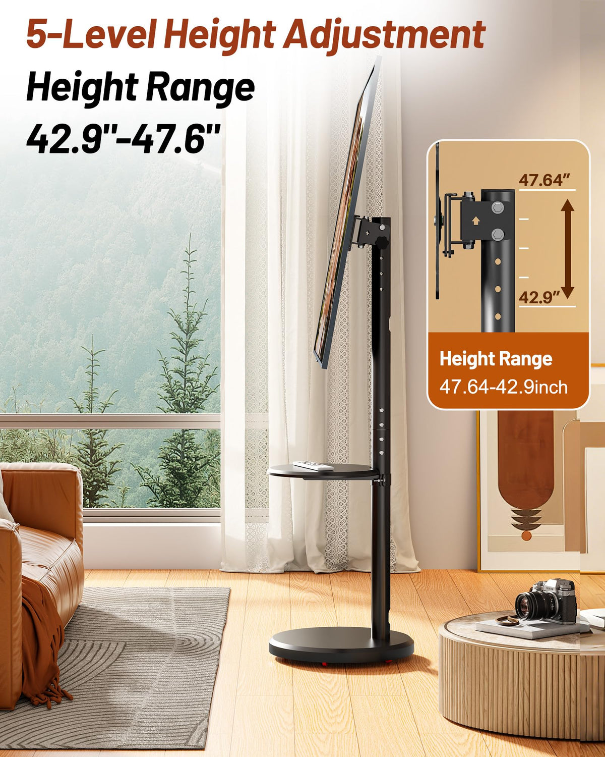 Rolling TV Stand with Shelf and Hidden Wheels G4913
