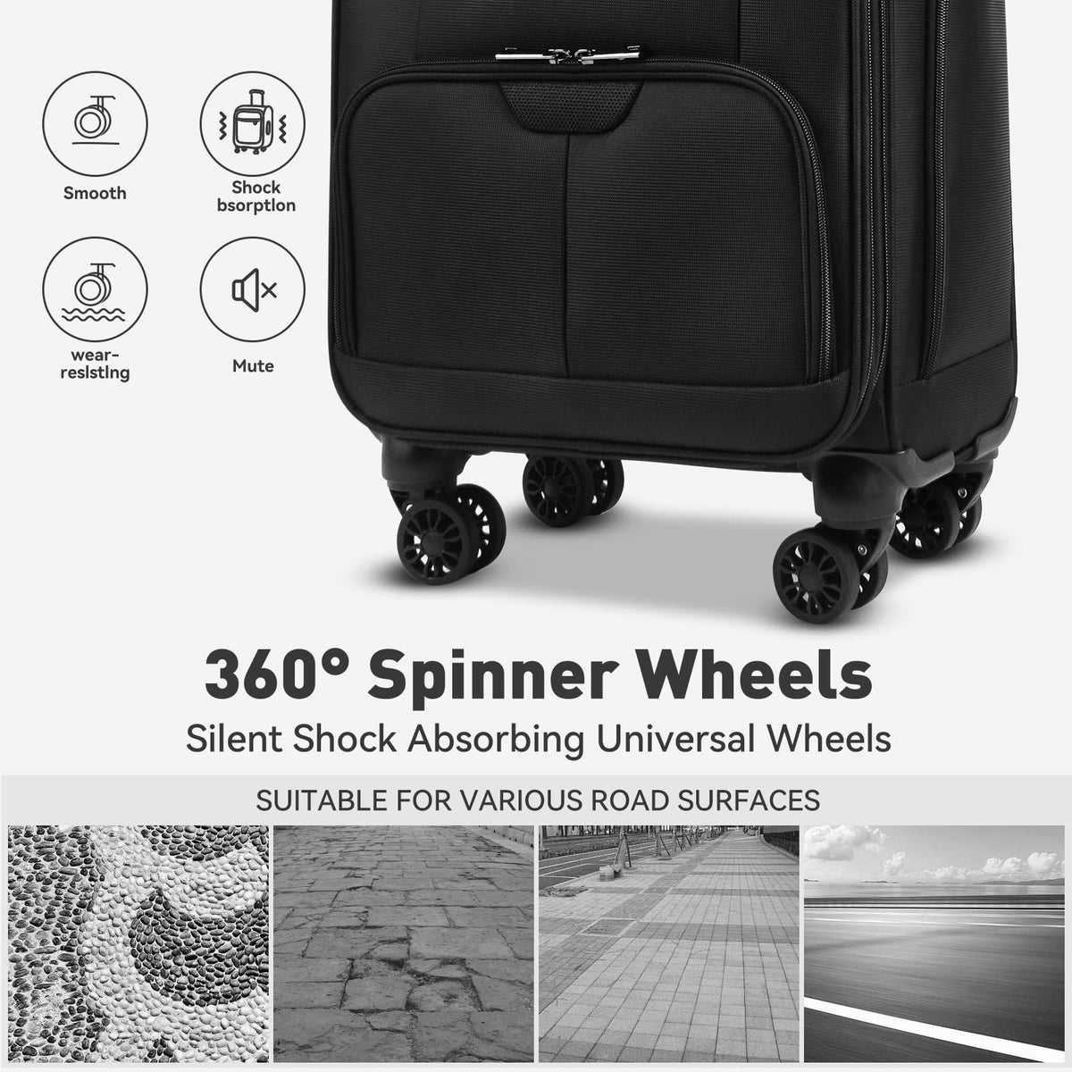 16 Inch Underseat Carry on Luggage with Wheels Black F334