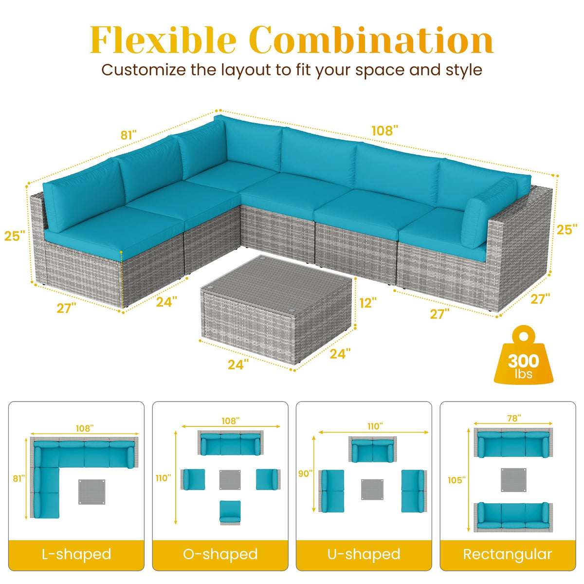 7-Piece Wicker Patio Conversation Set with Coffee Table W66482