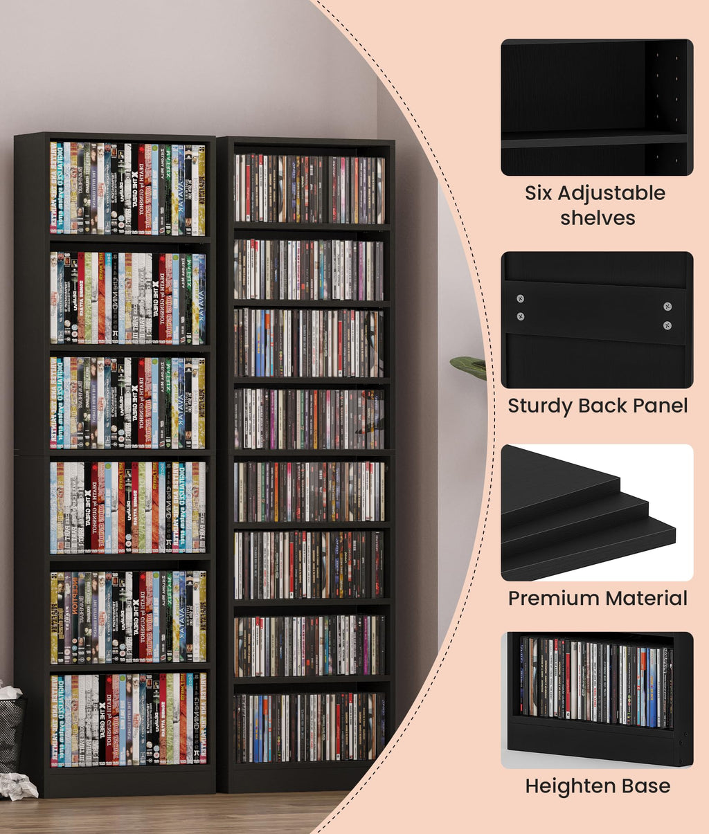 6 Tier Black Adjustable Media Shelf K97588