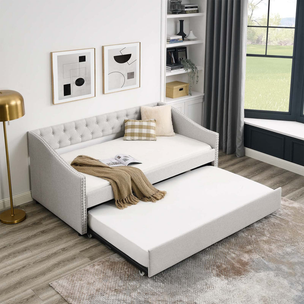 Velvet Upholstered Twin Size Daybed with Trundle E5085