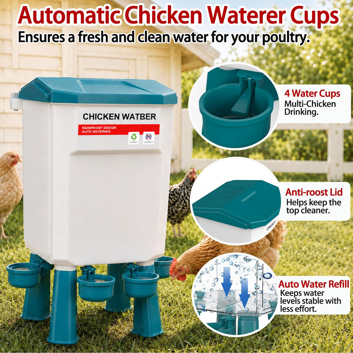 Automatic No Waste Poultry Feeder and Waterer Set Y9572