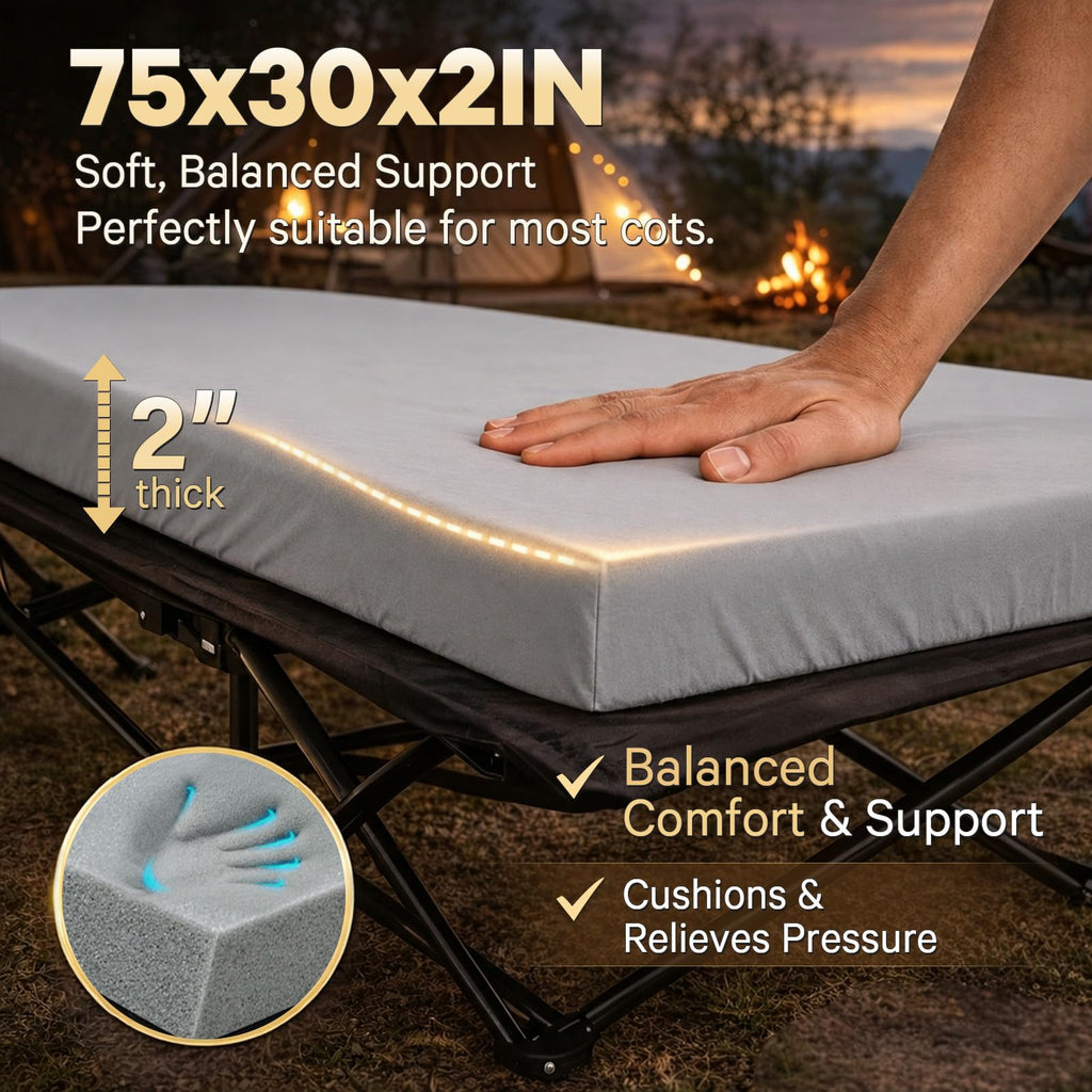 2 Inch Memory Foam Camping Cot Pad with Removable Cover Q528