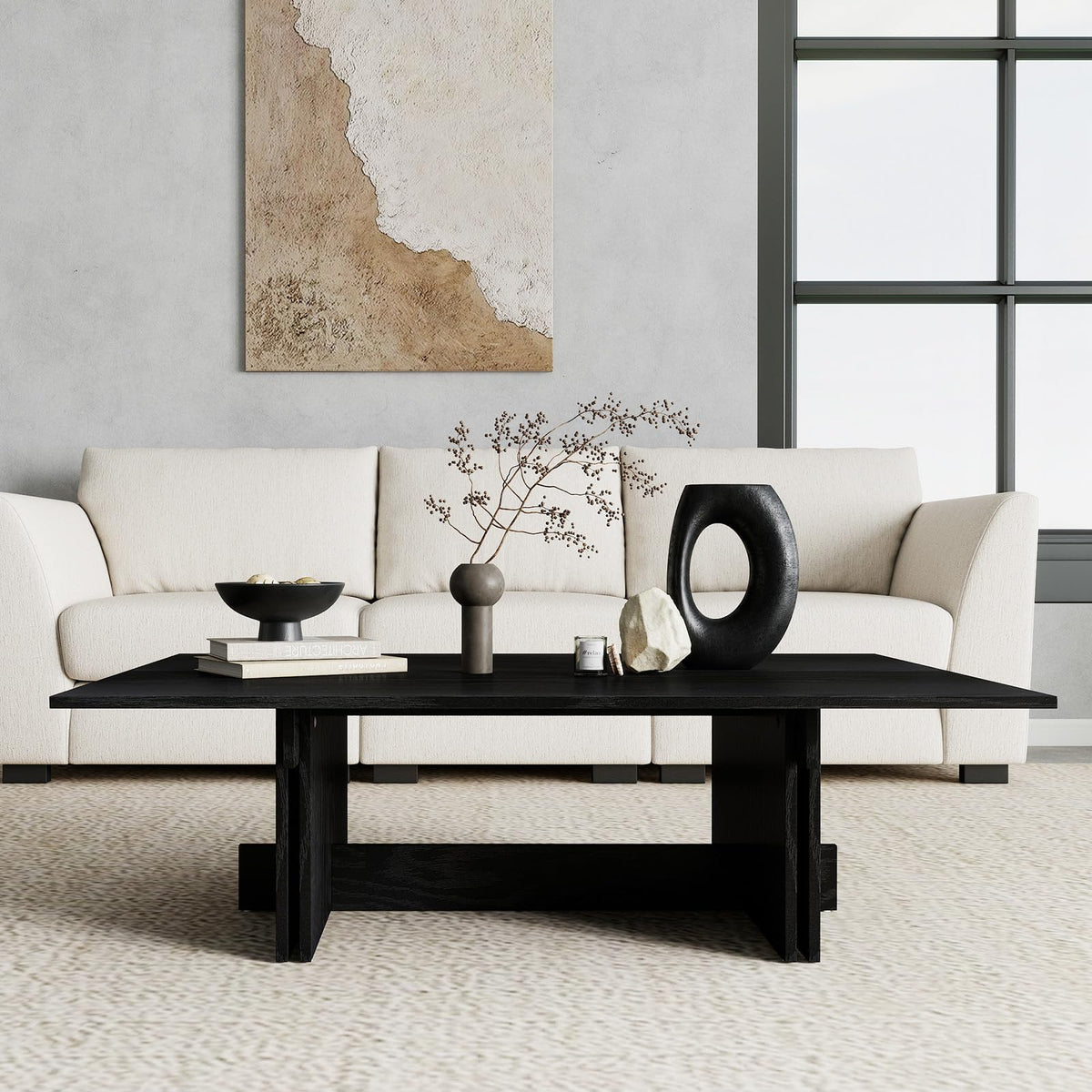 48" Rustic Wood Coffee Table with Geometric Base N420