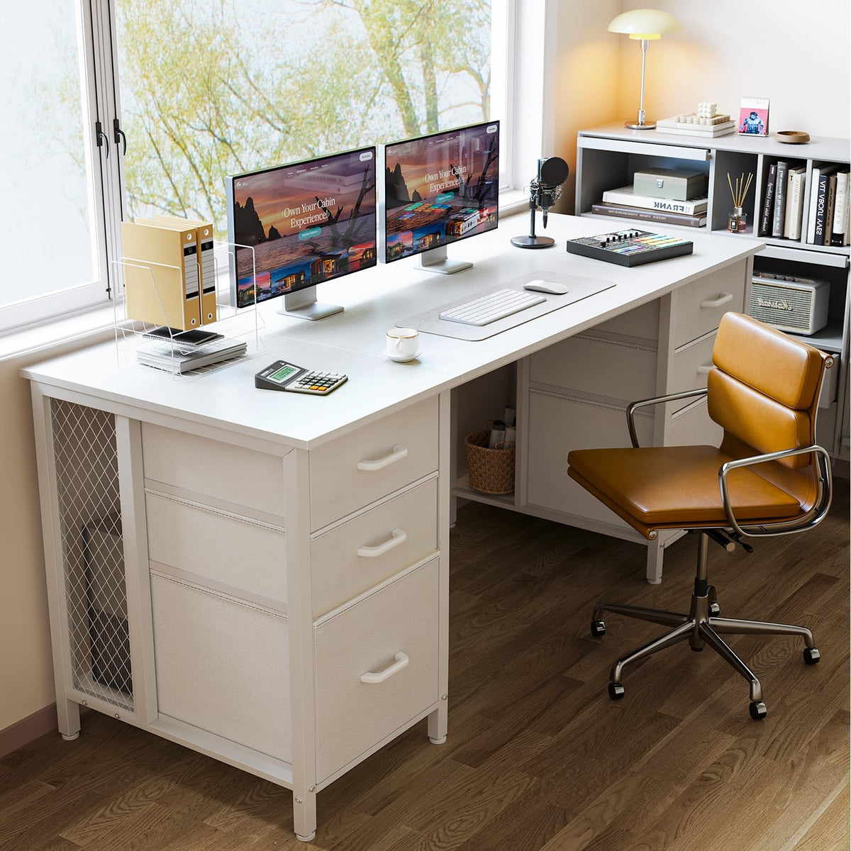 63 inch Computer Desk with 6 Fabric Drawers P9688