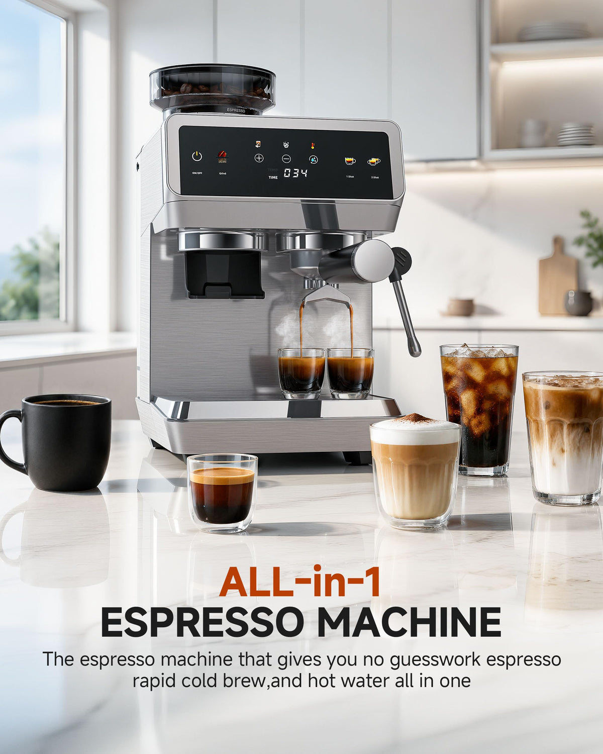 Espresso Machine With Grinder, Temp Control, 44 Grind Settings L4488