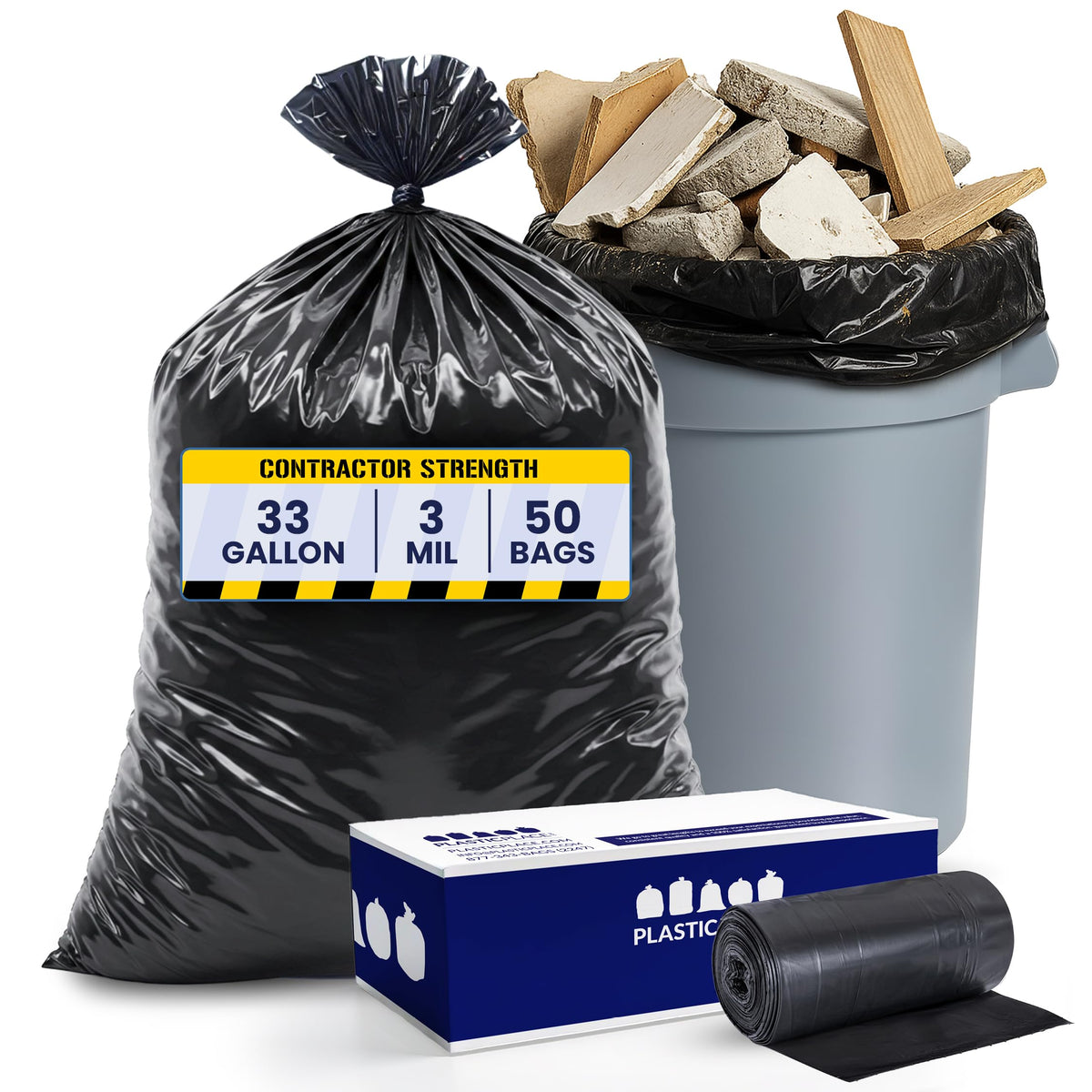 33 Gallon 3.0 Mil Black Heavy Duty Trash Bags 50 Count Q4361