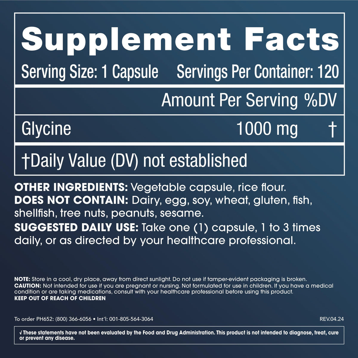 Glycine 1000 mg 120 Capsules S728