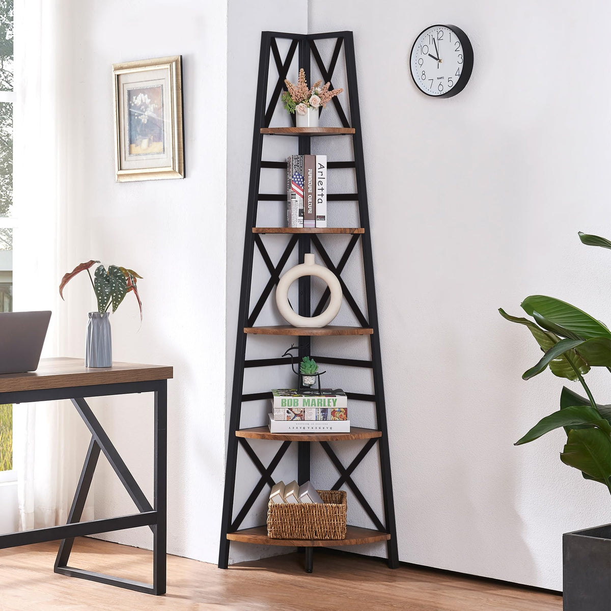 5 Tier 72 Inch Tall Corner Bookshelf A9860