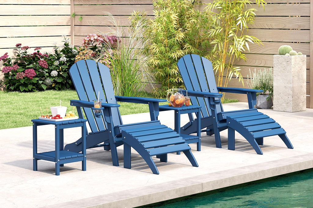 Folding Adirondack Chairs Set of 4 Blue HDPE Plastic O58662