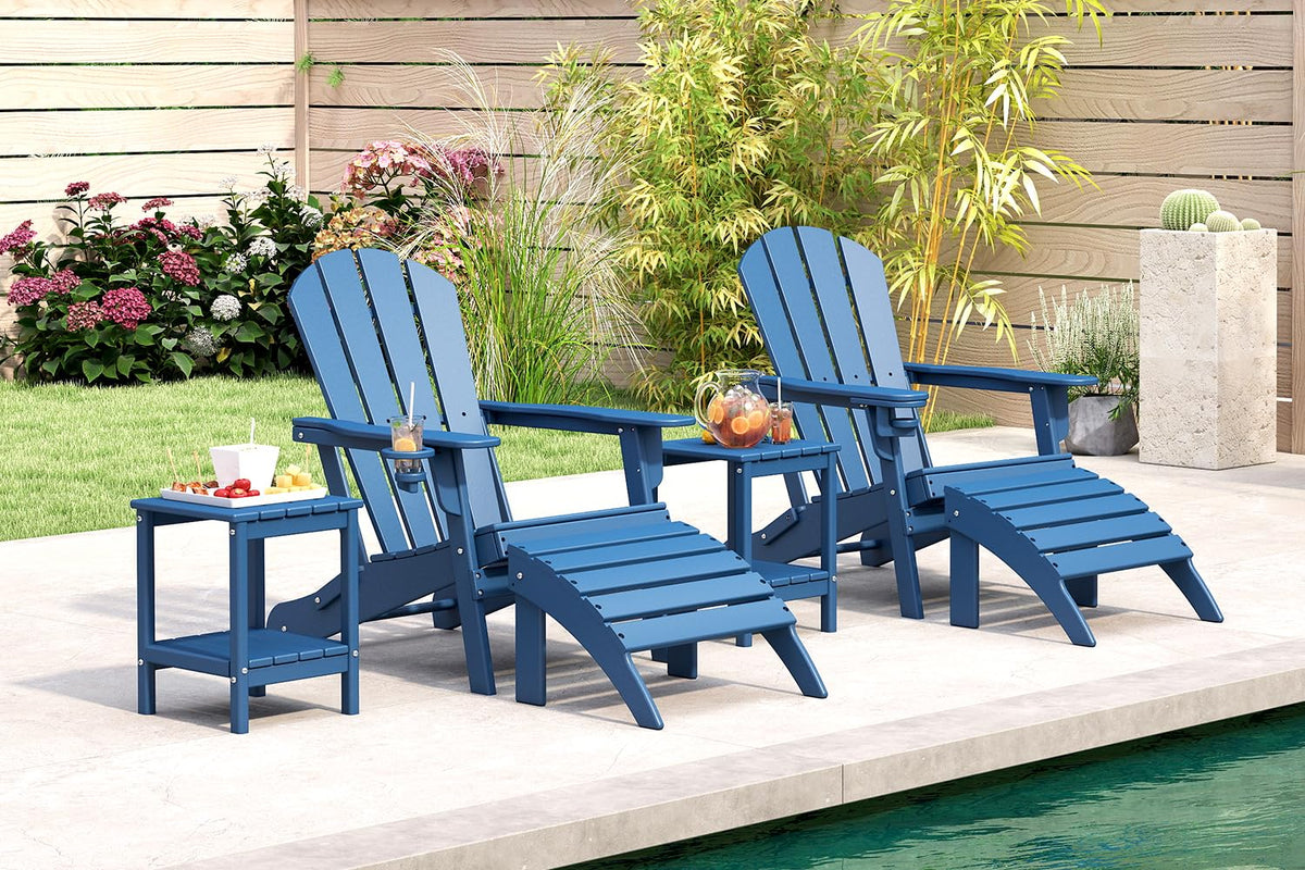 Folding Adirondack Chairs Set of 4 Blue HDPE Plastic O58662