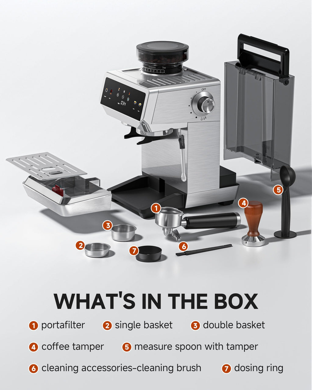 Espresso Machine With Grinder, Temp Control, 44 Grind Settings L4488