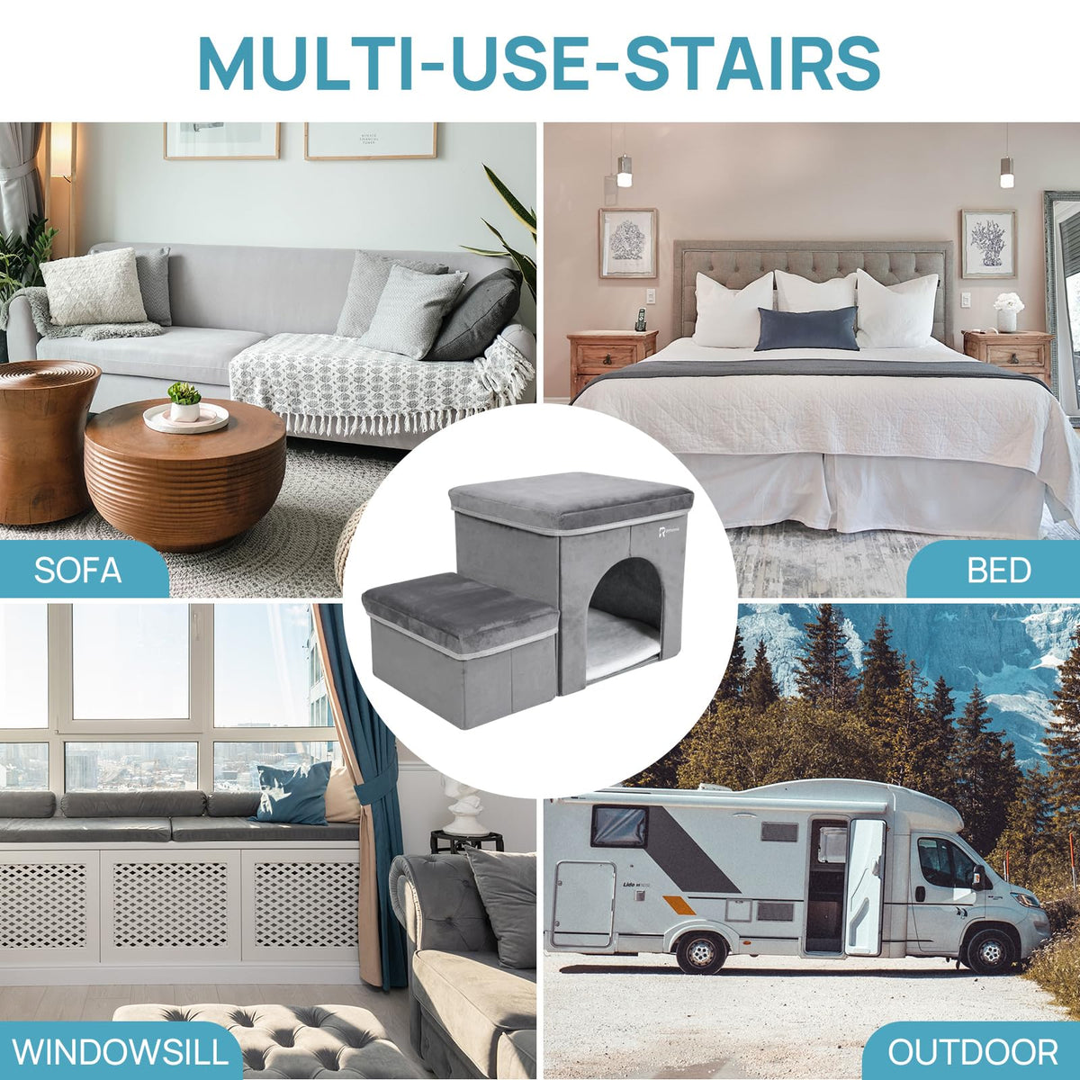 Foldable Pet Stairs with House & Storage E65048