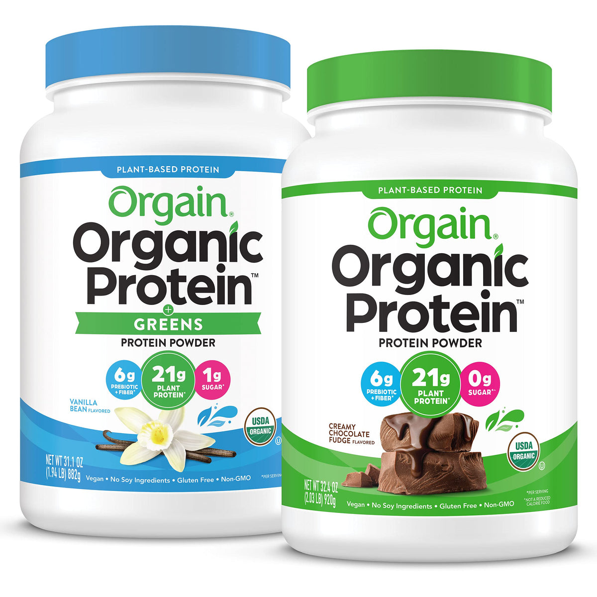 Organic Vegan Protein Powder + Greens, Vanilla Bean, 21g Plant Based Protein, 1.94lb O6150