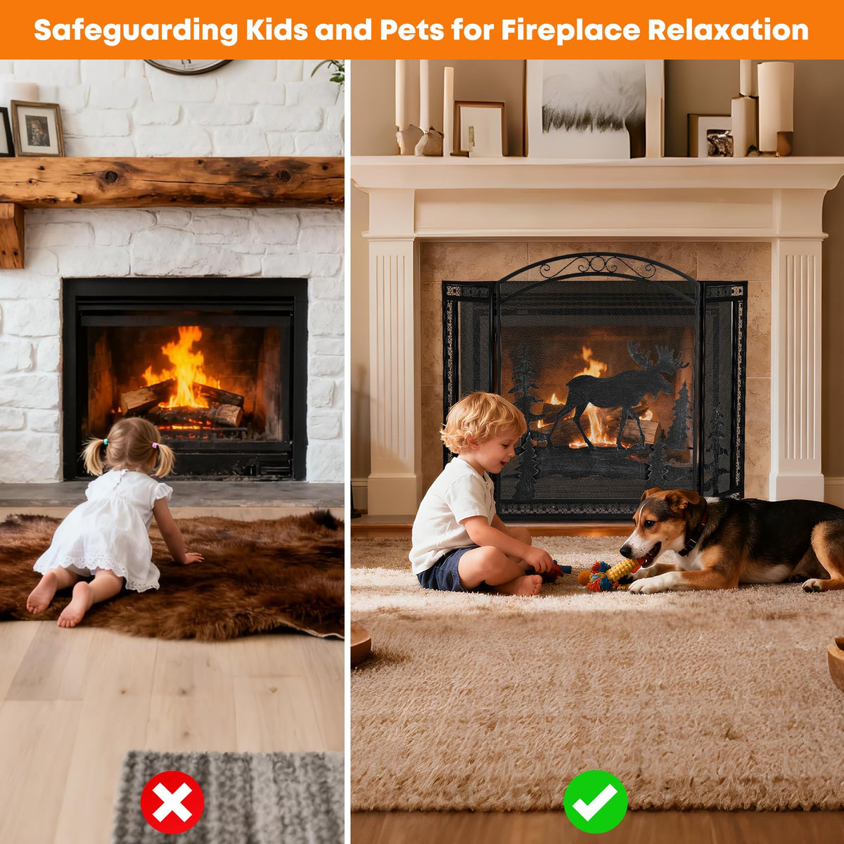 3 Panel Fireplace Screen with Guard Grate O302218