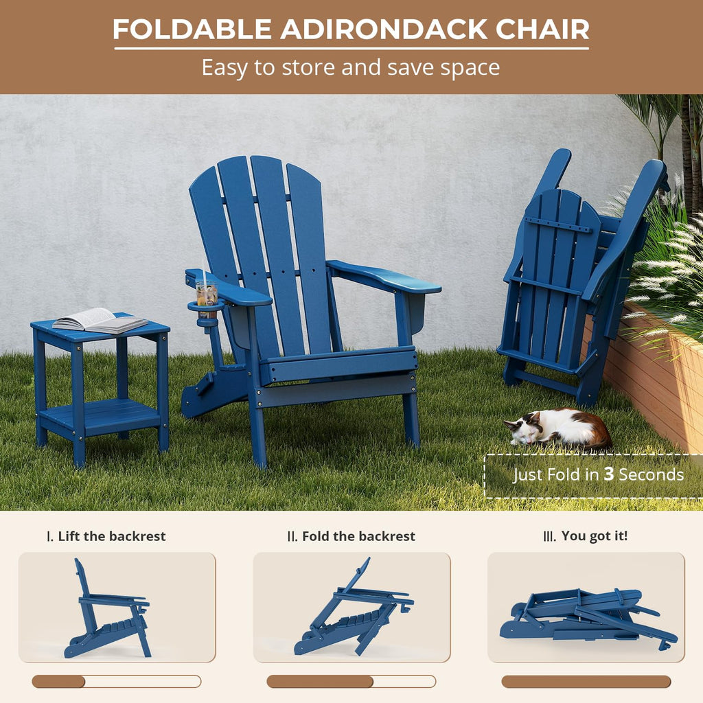 Folding Adirondack Chairs Set of 4 Blue HDPE Plastic O58662