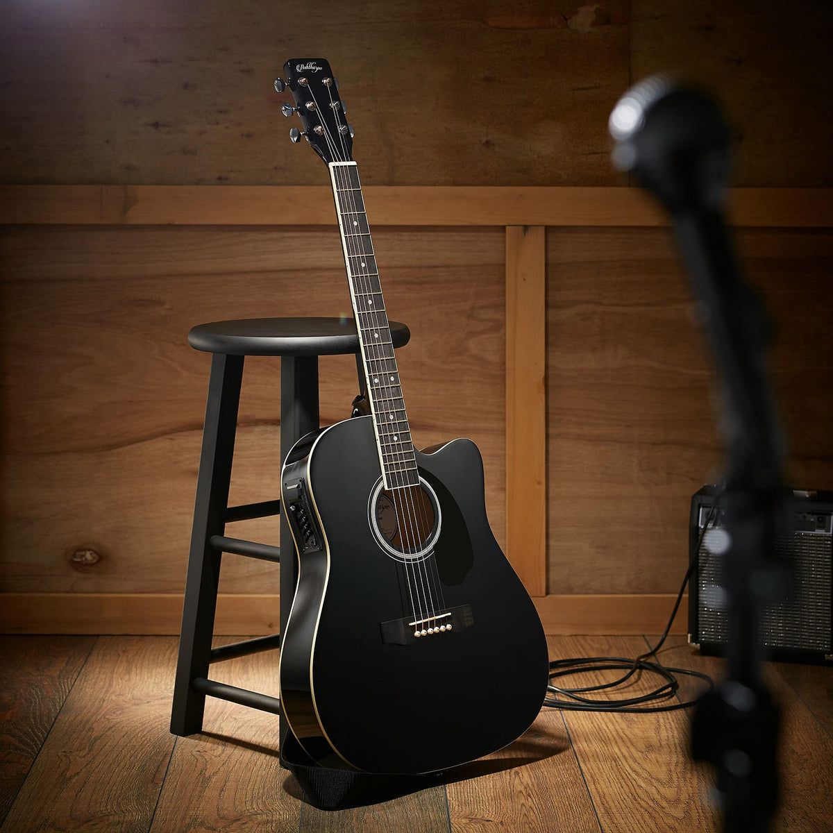 Black Cutaway Thinline Acoustic-Electric Guitar S8399