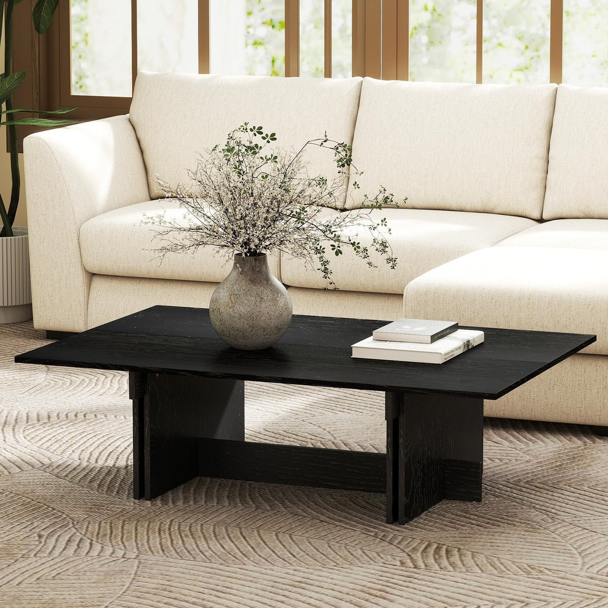 48" Rustic Wood Coffee Table with Geometric Base N420