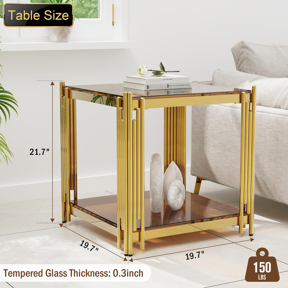 Gold Square Glass End Table, Set of 2 H43318