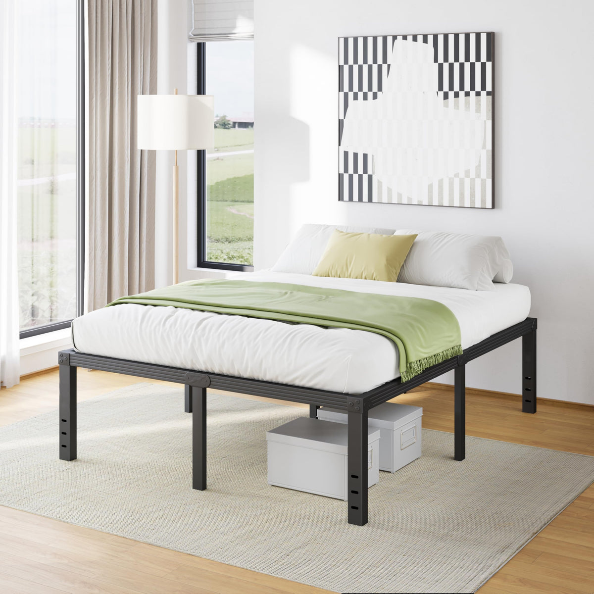 18 Inch High Metal Full Size Platform Bed Frame, Black V739195