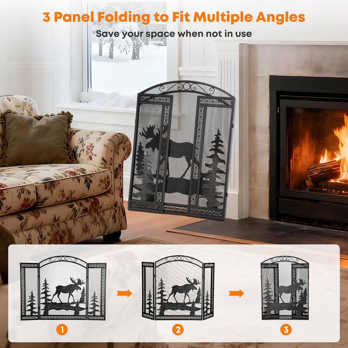 3 Panel Fireplace Screen with Guard Grate O302218