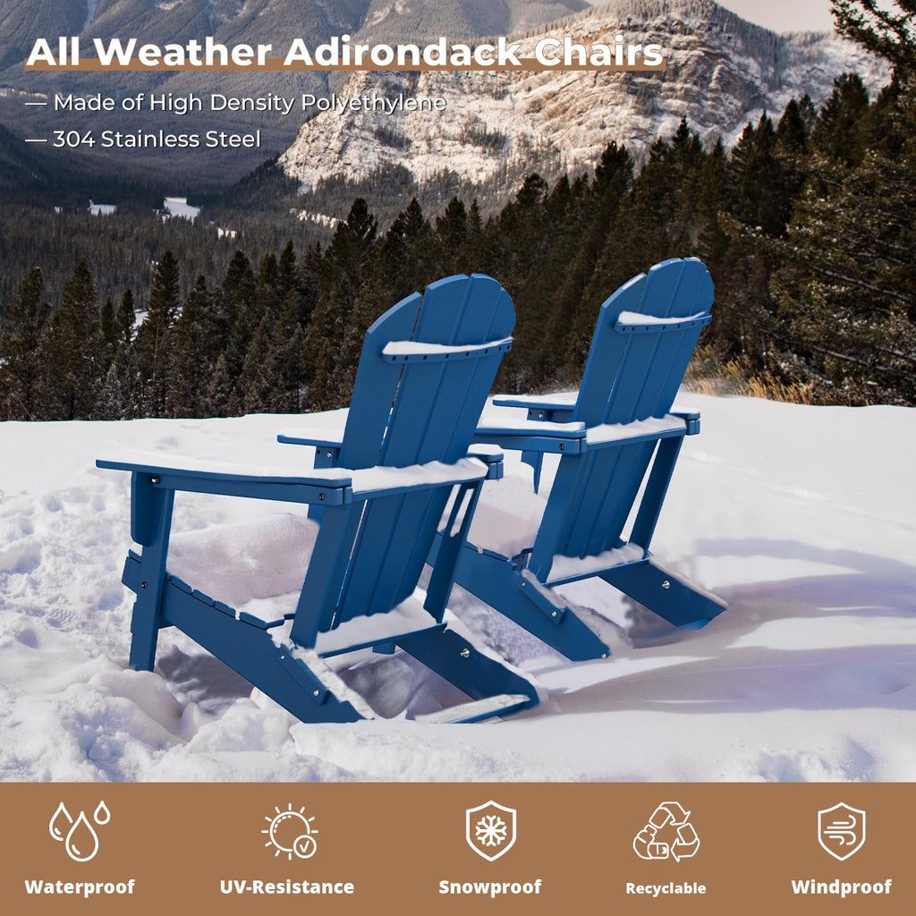 Folding Adirondack Chairs Set of 4 Blue HDPE Plastic O58662