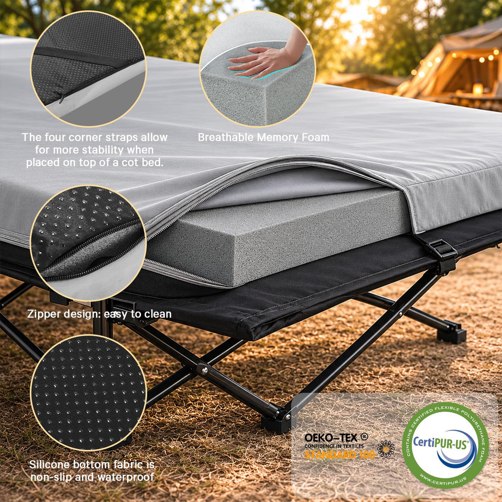 2 Inch Memory Foam Camping Cot Pad with Removable Cover Q528