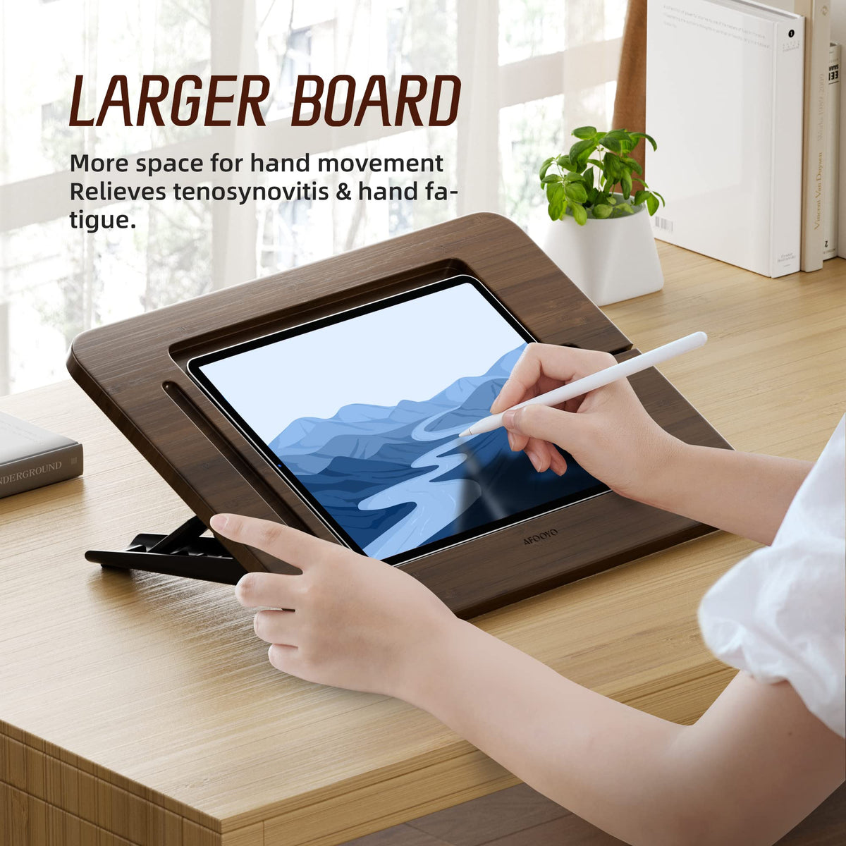 Bamboo Tablet Stand with 5 Pack Pencil Grips I164994
