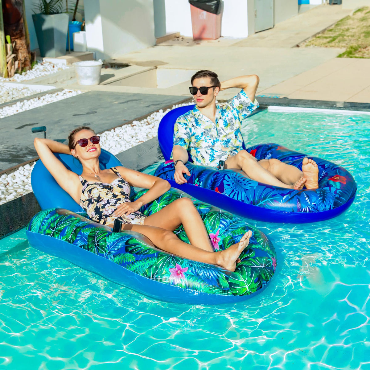4 Pack Oversized Inflatable Pool Floats with Headrest and Cup Holder Y11934