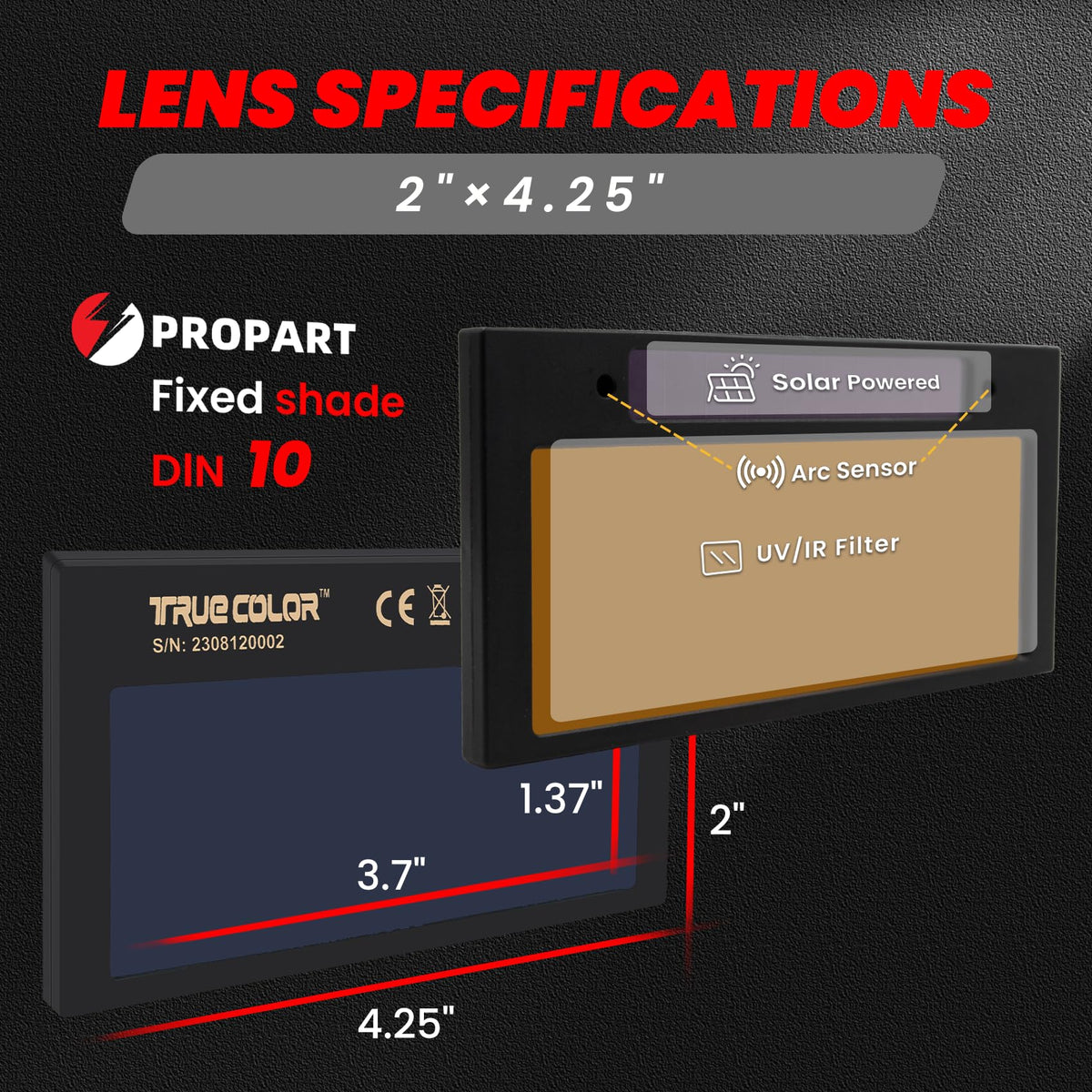 2×4 1/4 Auto Darkening Welding Lens J151366