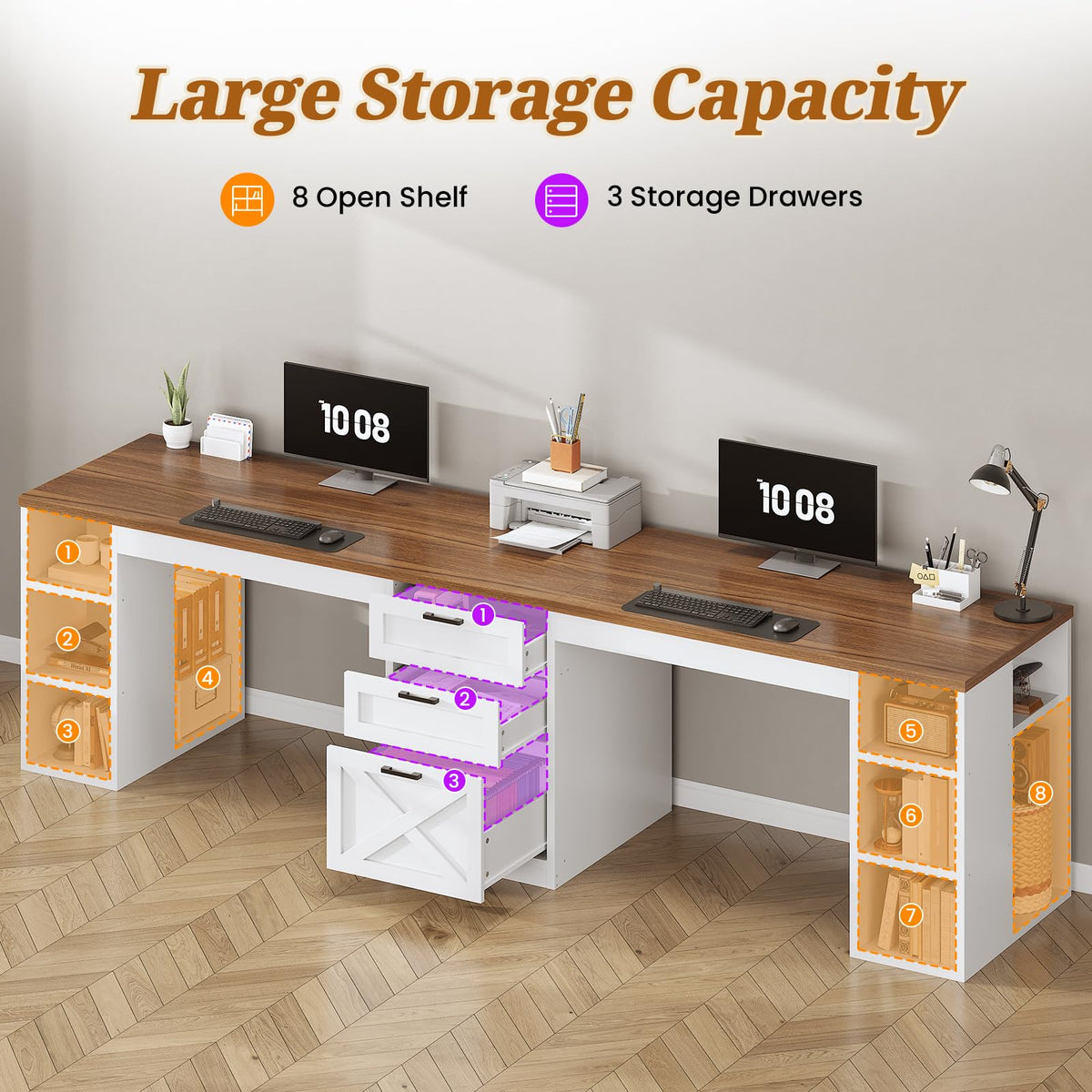 96.5" 2 Person Computer Desk with Storage Drawers Q745