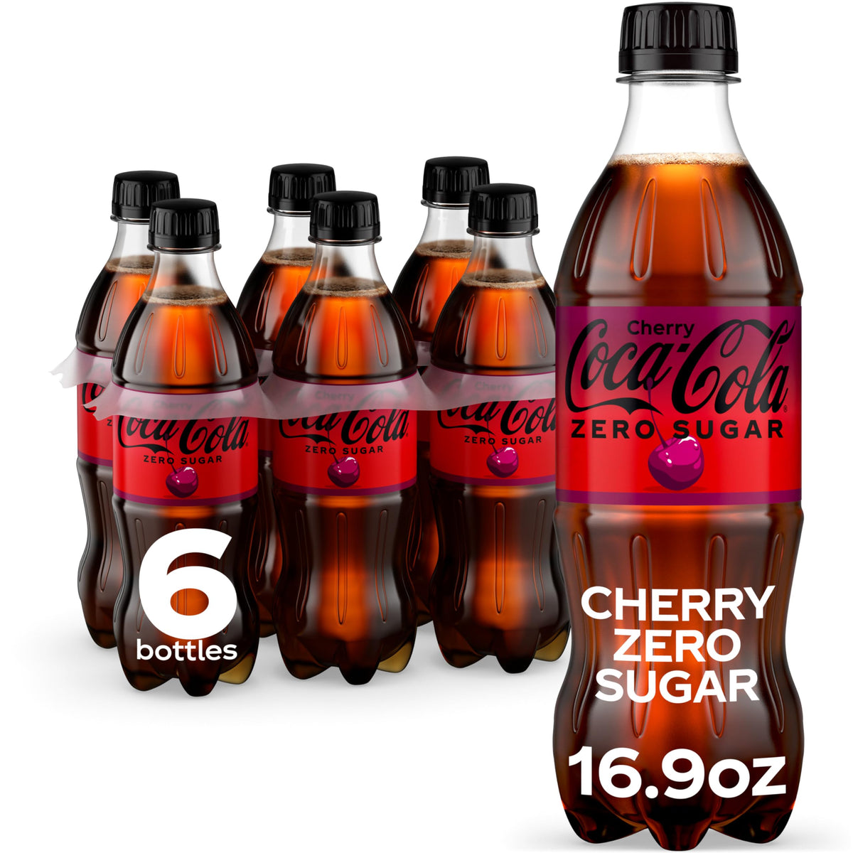 Cherry Soda Soft Drink Bottles, 16.9 fl oz, 6 Pack I3530